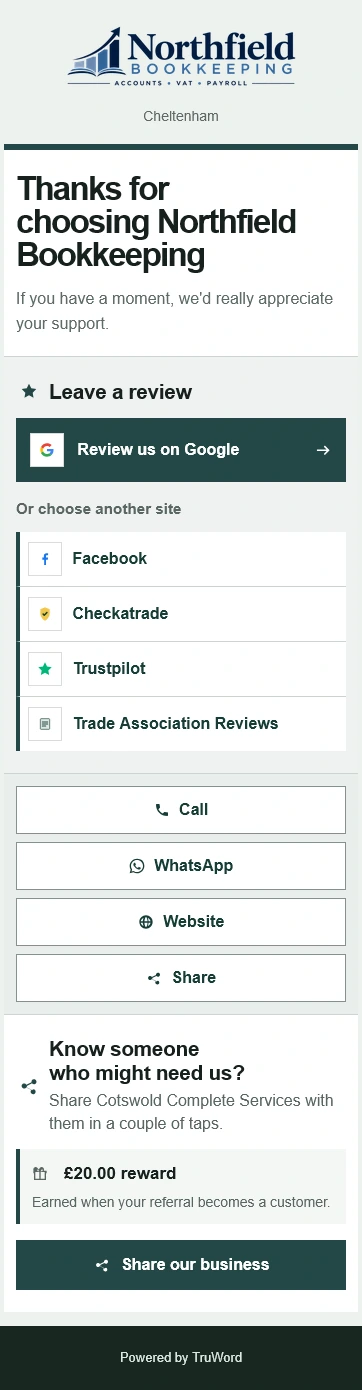 Example reviews and referrals page