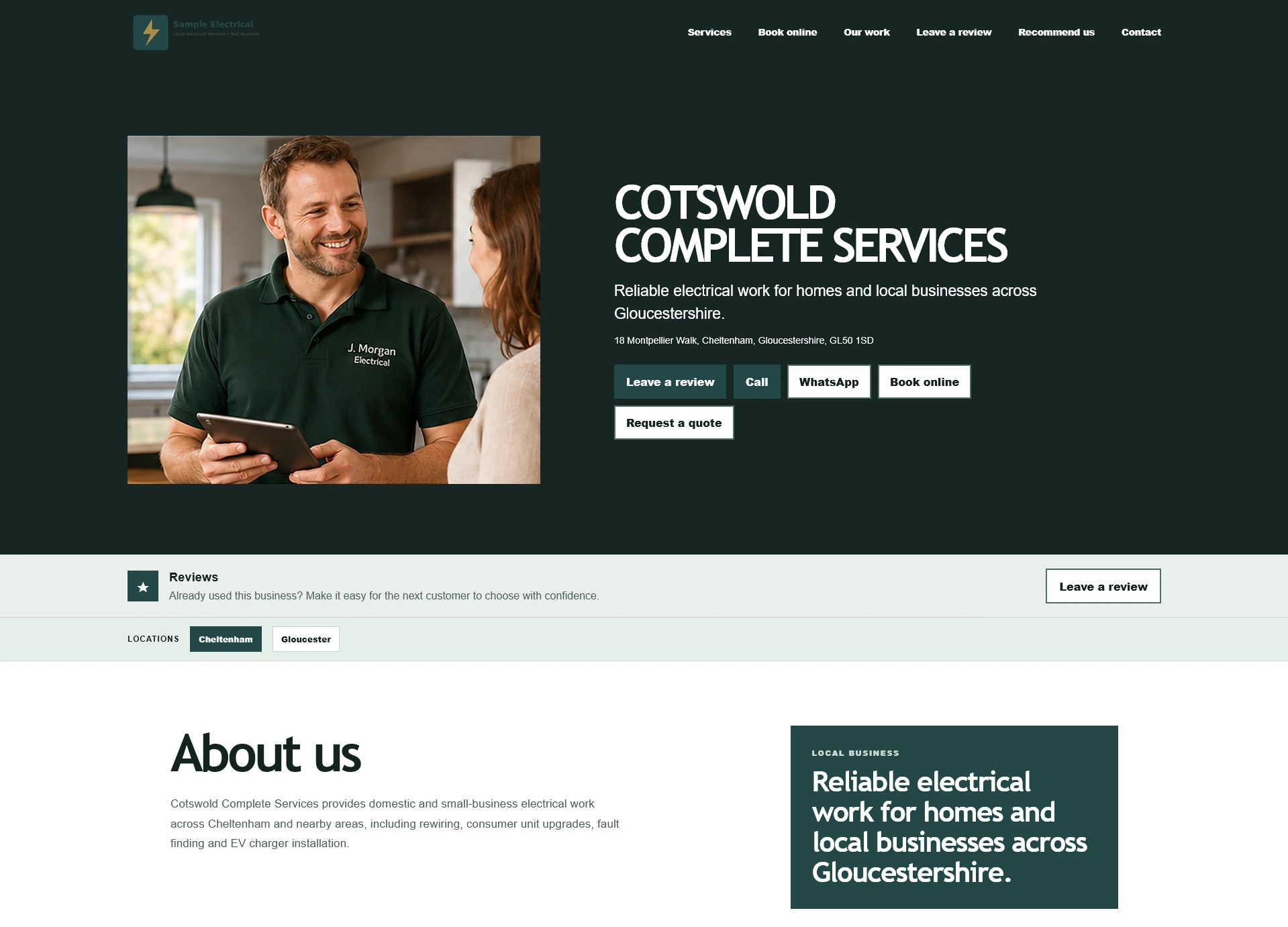 Example business website created with TruWord