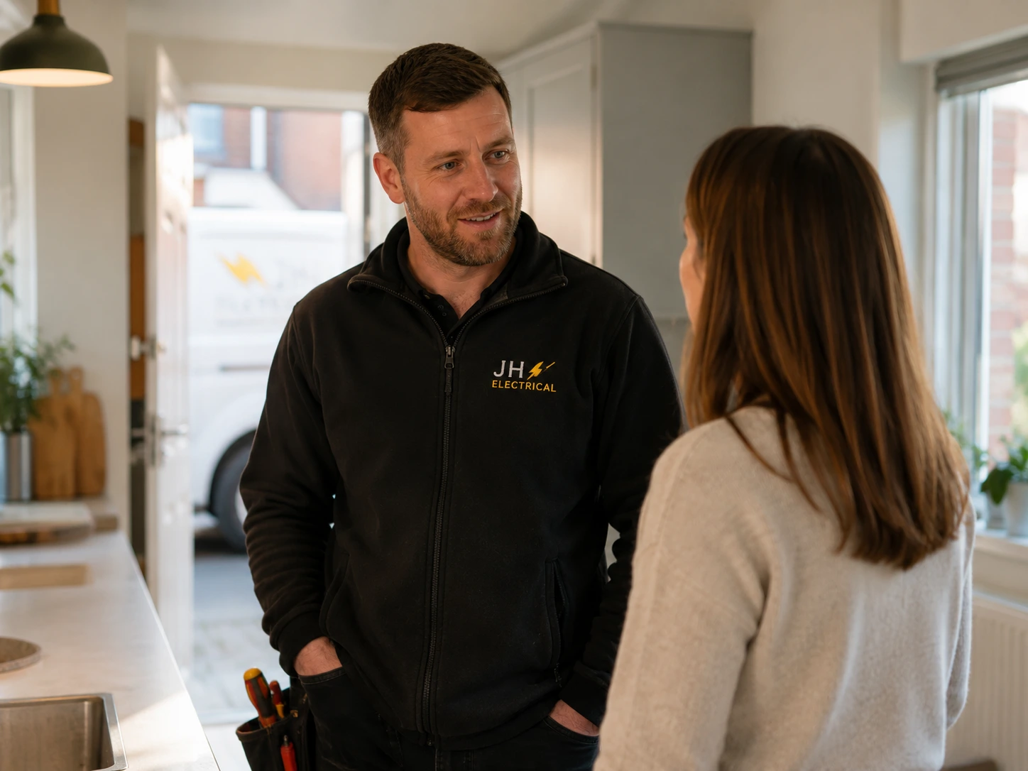 Local business owner speaking with a customer